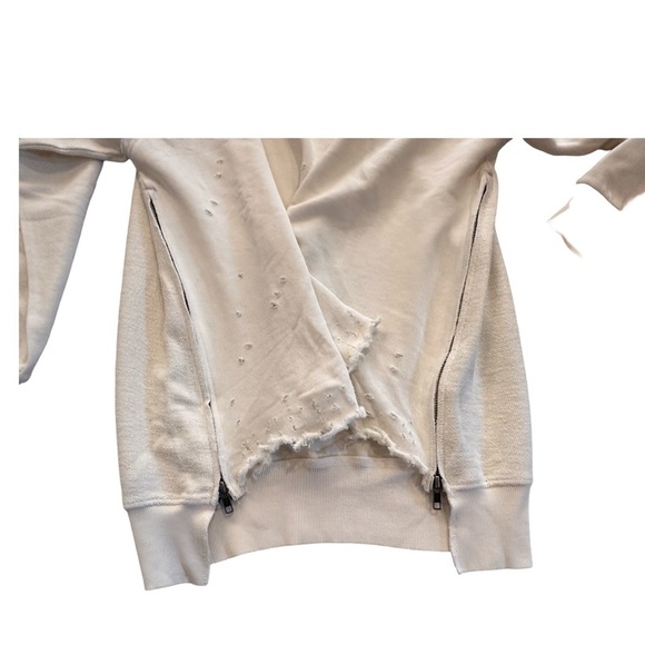 Free People NWT Distressed Hoodie Harbor Fog Ivory Size S - Picture 5 of 6